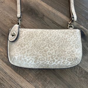 Joy Susan Leopard Cheetah Crossbody Wristlet Clutch: 100% Vegan Leather